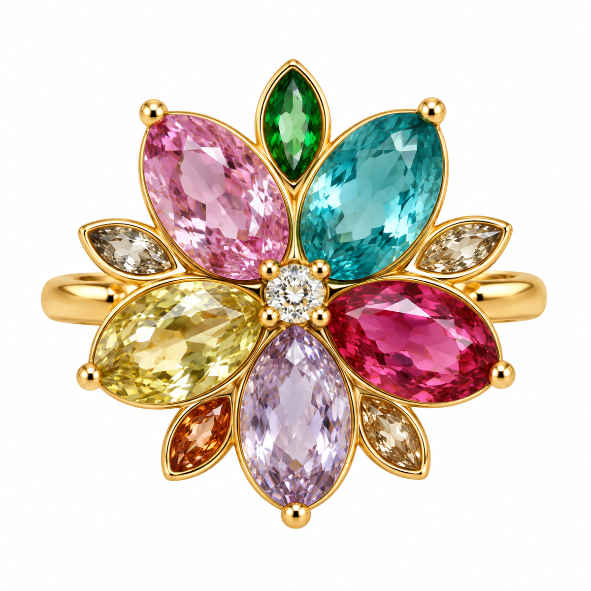 Anillo Flor y  Pétalos Cristal - 6 Colores