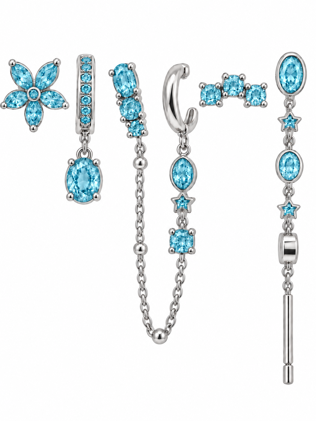 Pack de Pendientes Flor Cristal Plateado - 3 Colores