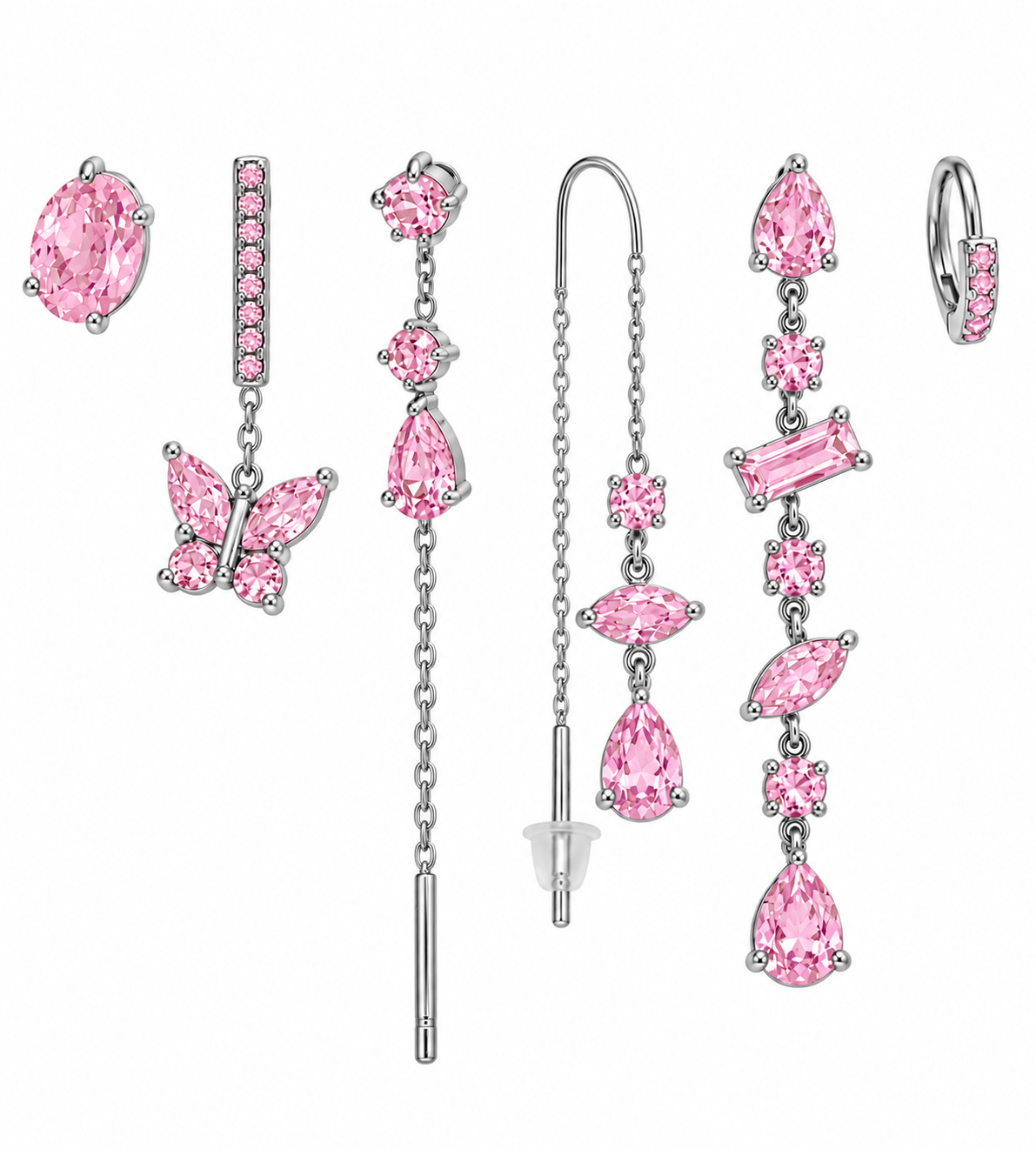 Pack de Pendientes Mariposas Cristal Plateado - 3 Colores