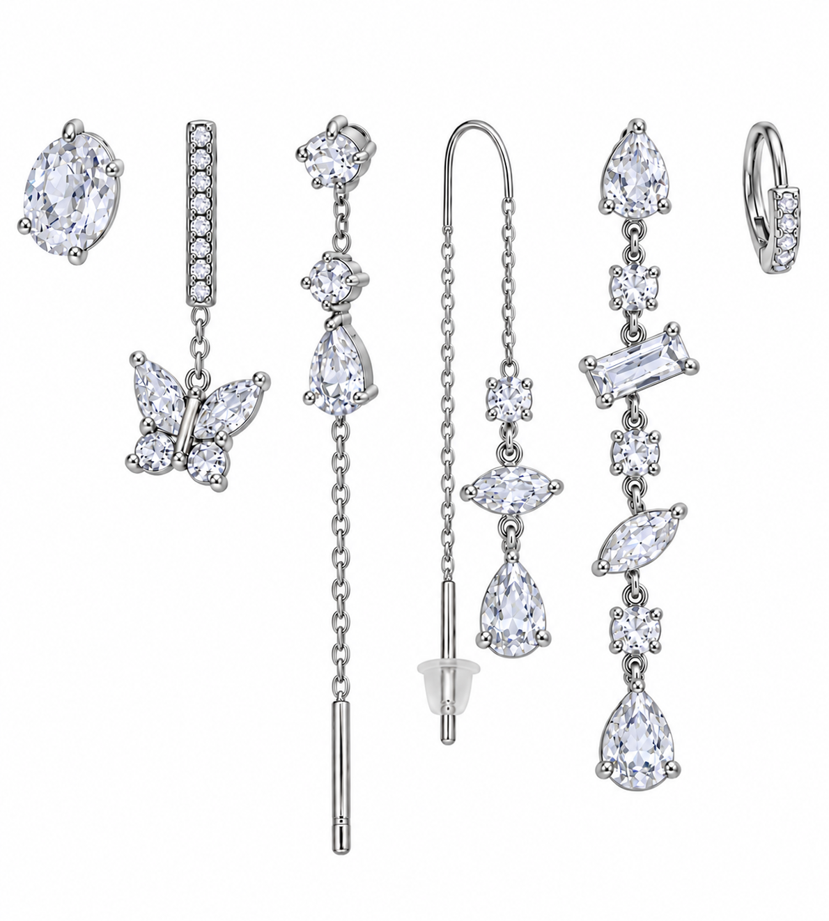 Pack de Pendientes Mariposas Cristal Plateado - 3 Colores