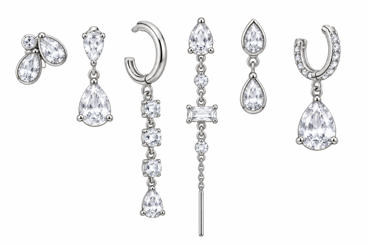 Pack de Pendientes Gotas Cristal Plateado - 3 Colores