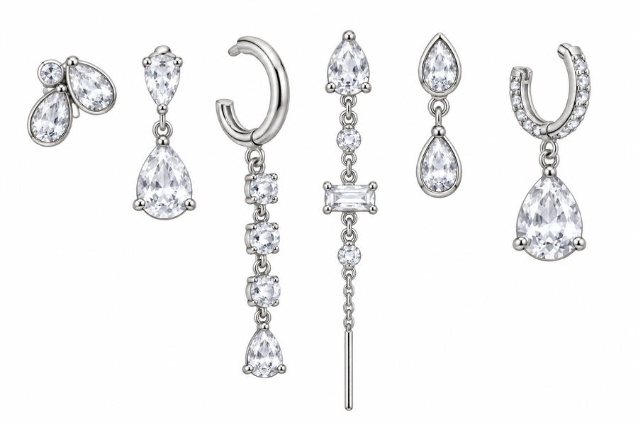 Pack de Pendientes Gotas Cristal Plateado - 3 Colores