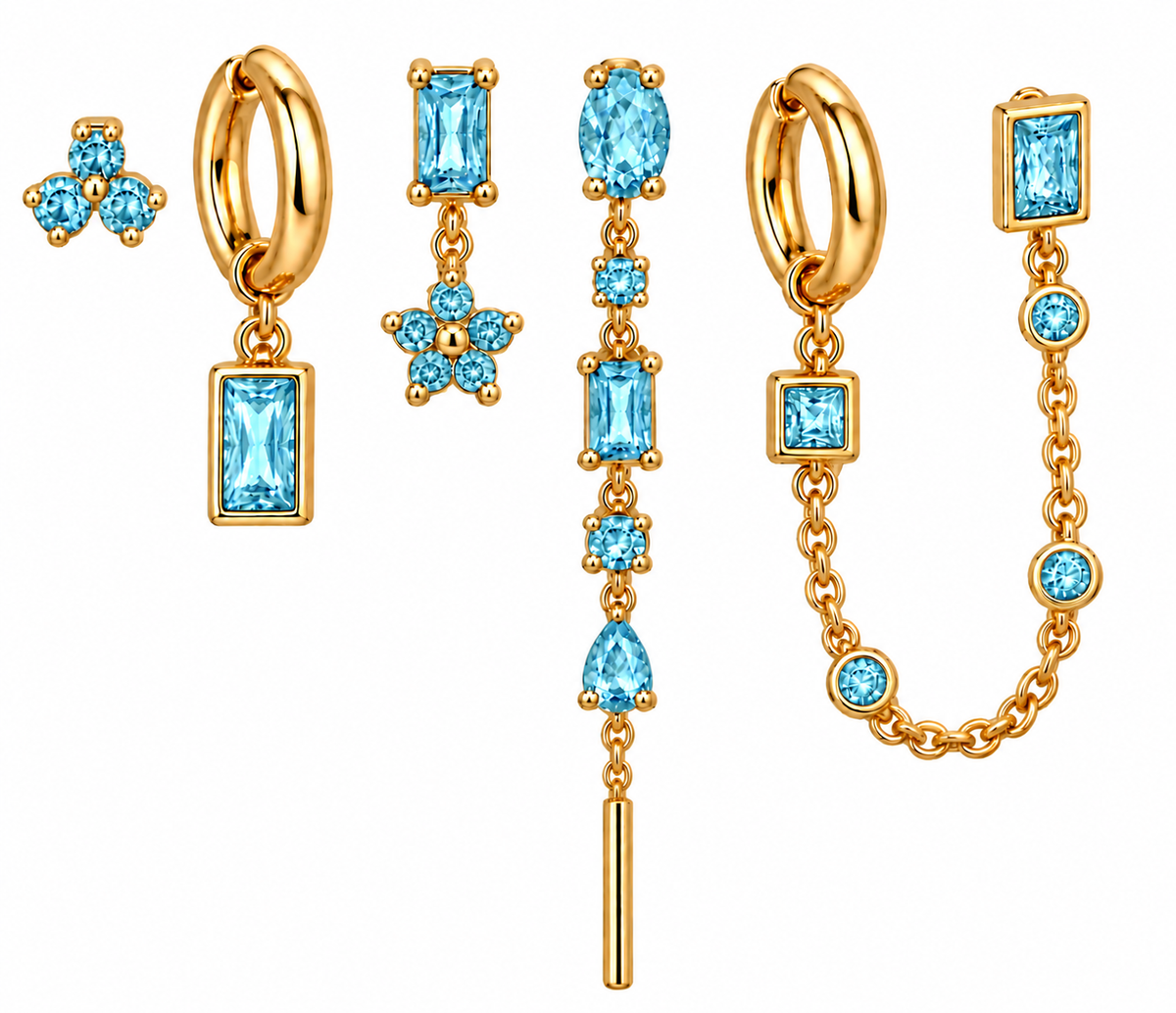Pack de Pendientes Rectángulos Cristal Dorado - 6 Colores