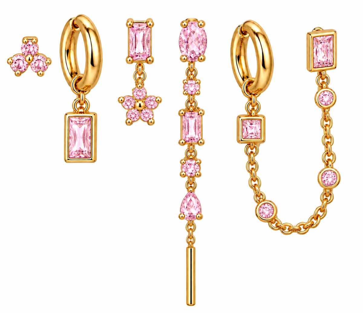 Pack de Pendientes Rectángulos Cristal Dorado - 6 Colores