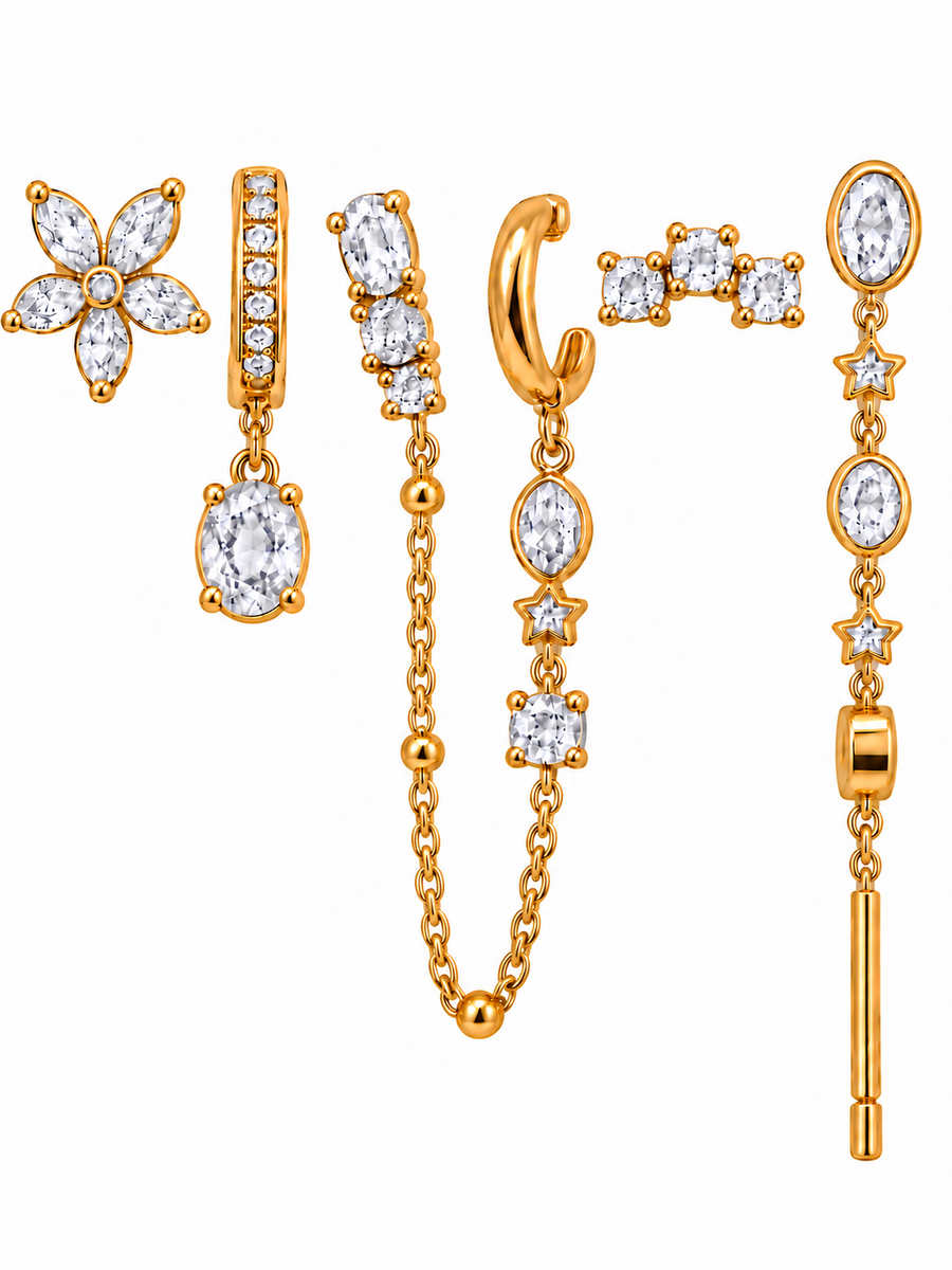 Pack de Pendientes Flor Cristal Dorado - 6 Colores