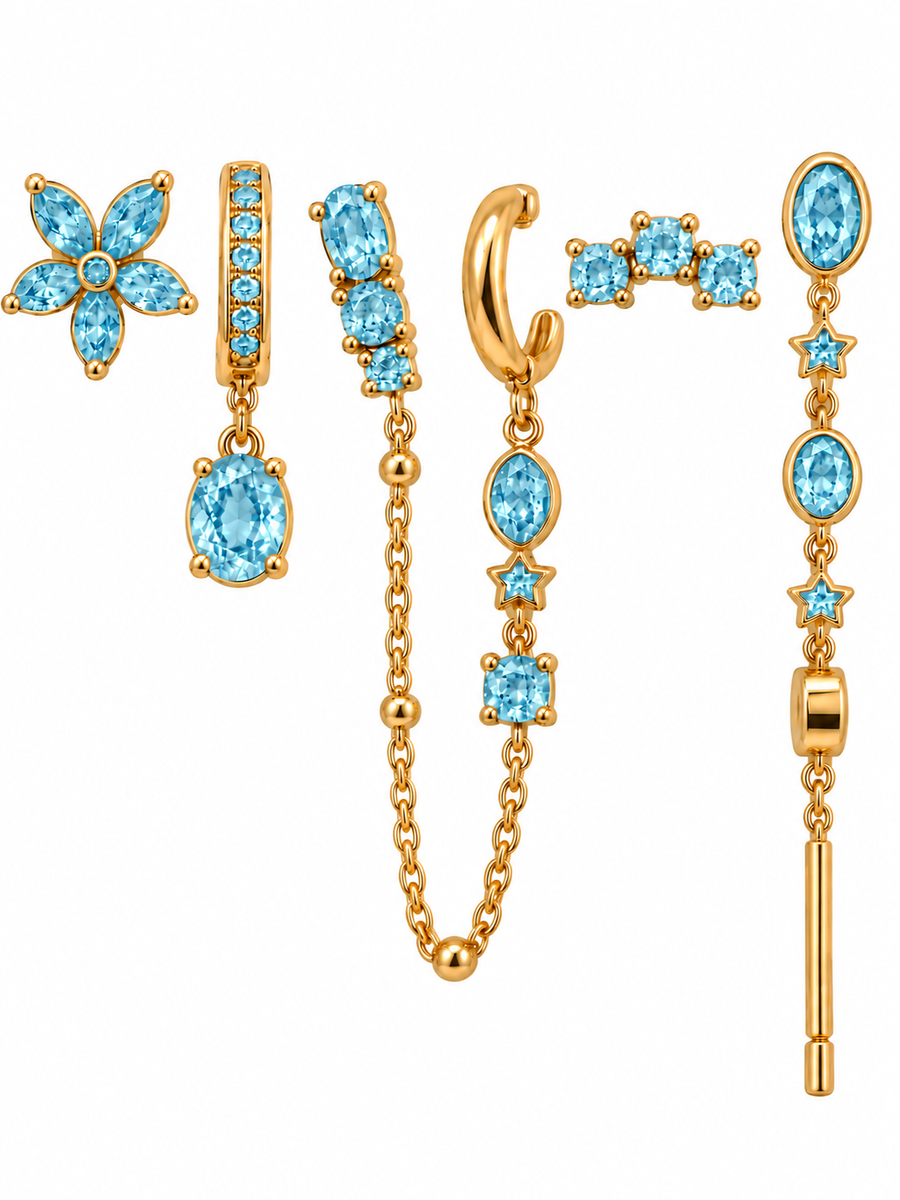 Pack de Pendientes Flor Cristal Dorado - 6 Colores