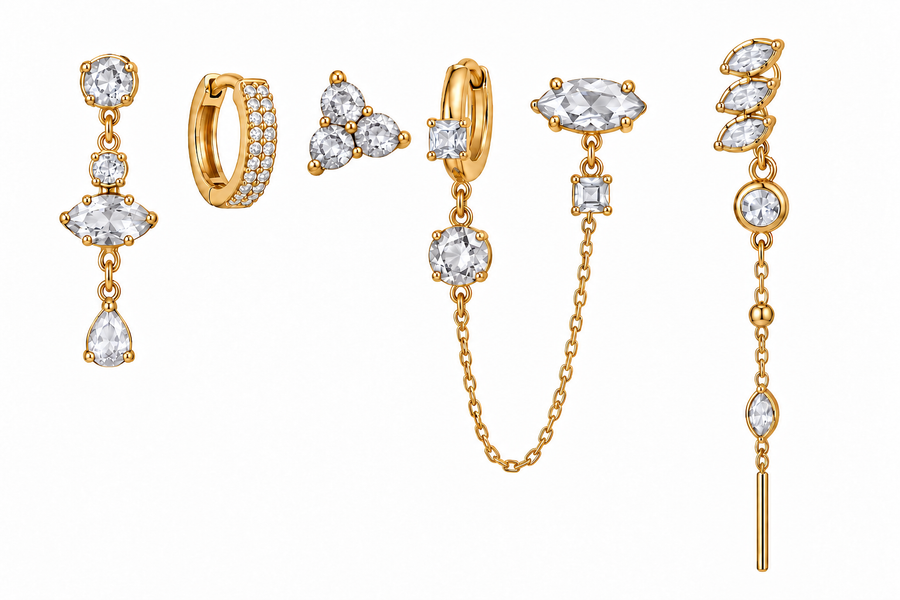 Pack de Pendientes Formas Cristal Dorado - 6 Colores