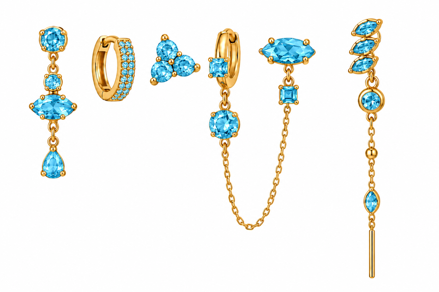 Pack de Pendientes Formas Cristal Dorado - 6 Colores