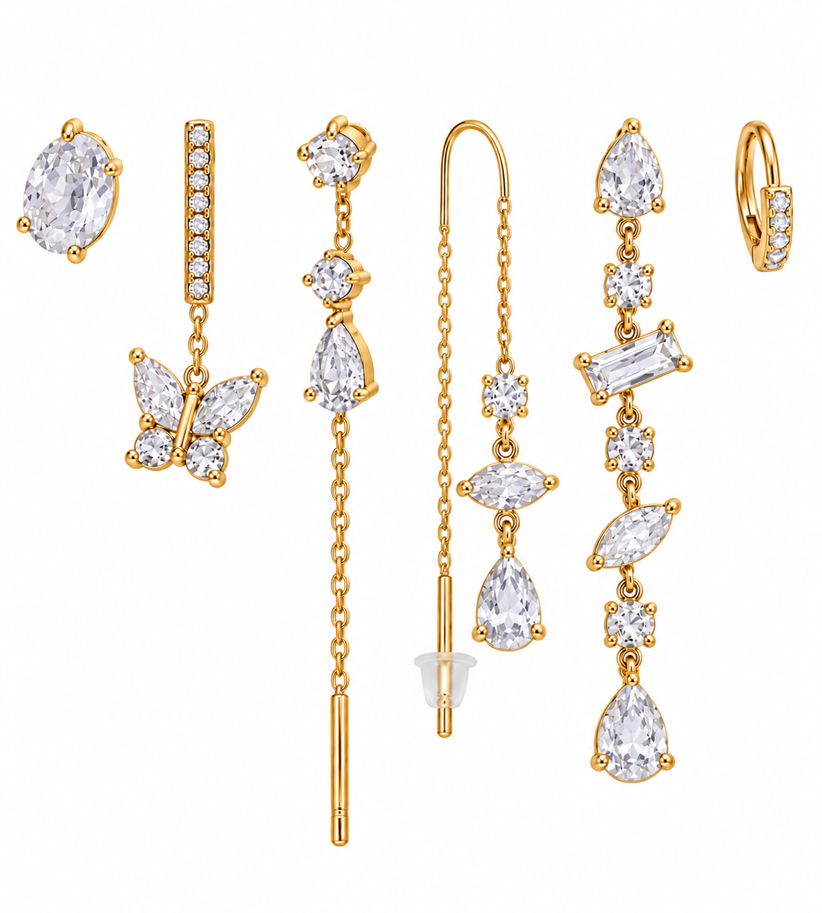 Pack de Pendientes Mariposas Cristal Dorado - 6 Colores