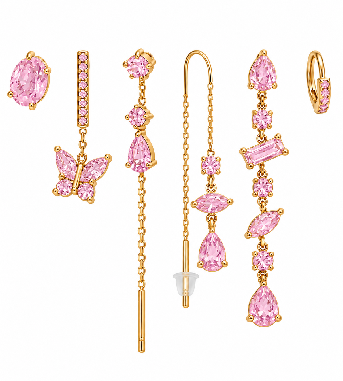 Pack de Pendientes Mariposas Cristal Dorado - 6 Colores