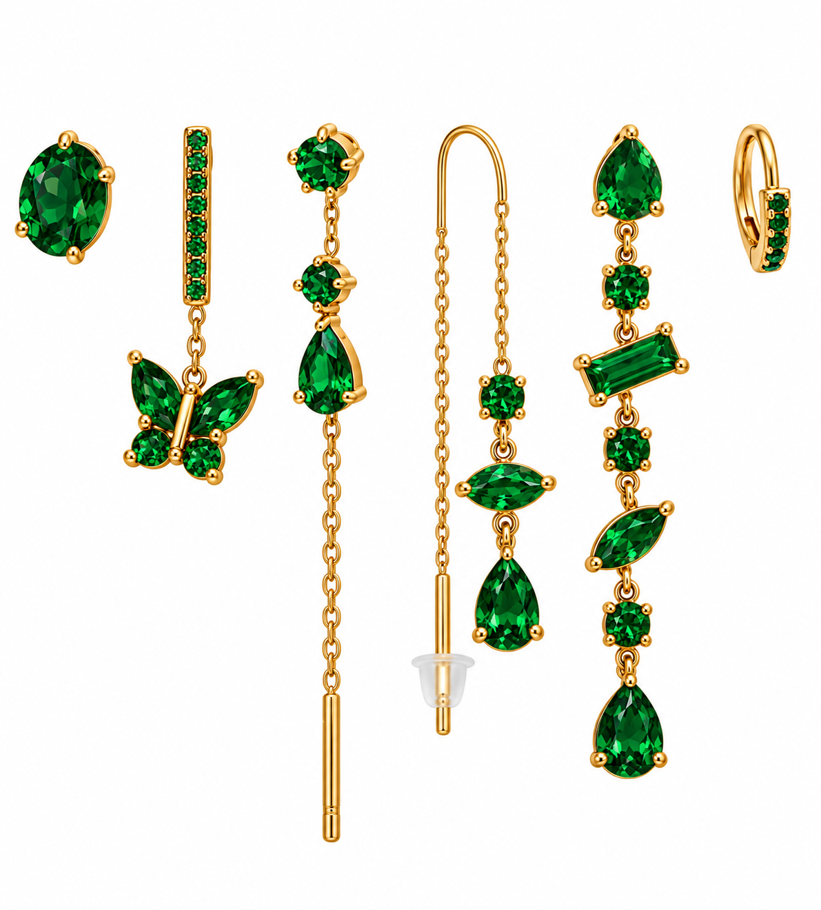 Pack de Pendientes Mariposas Cristal Dorado - 6 Colores