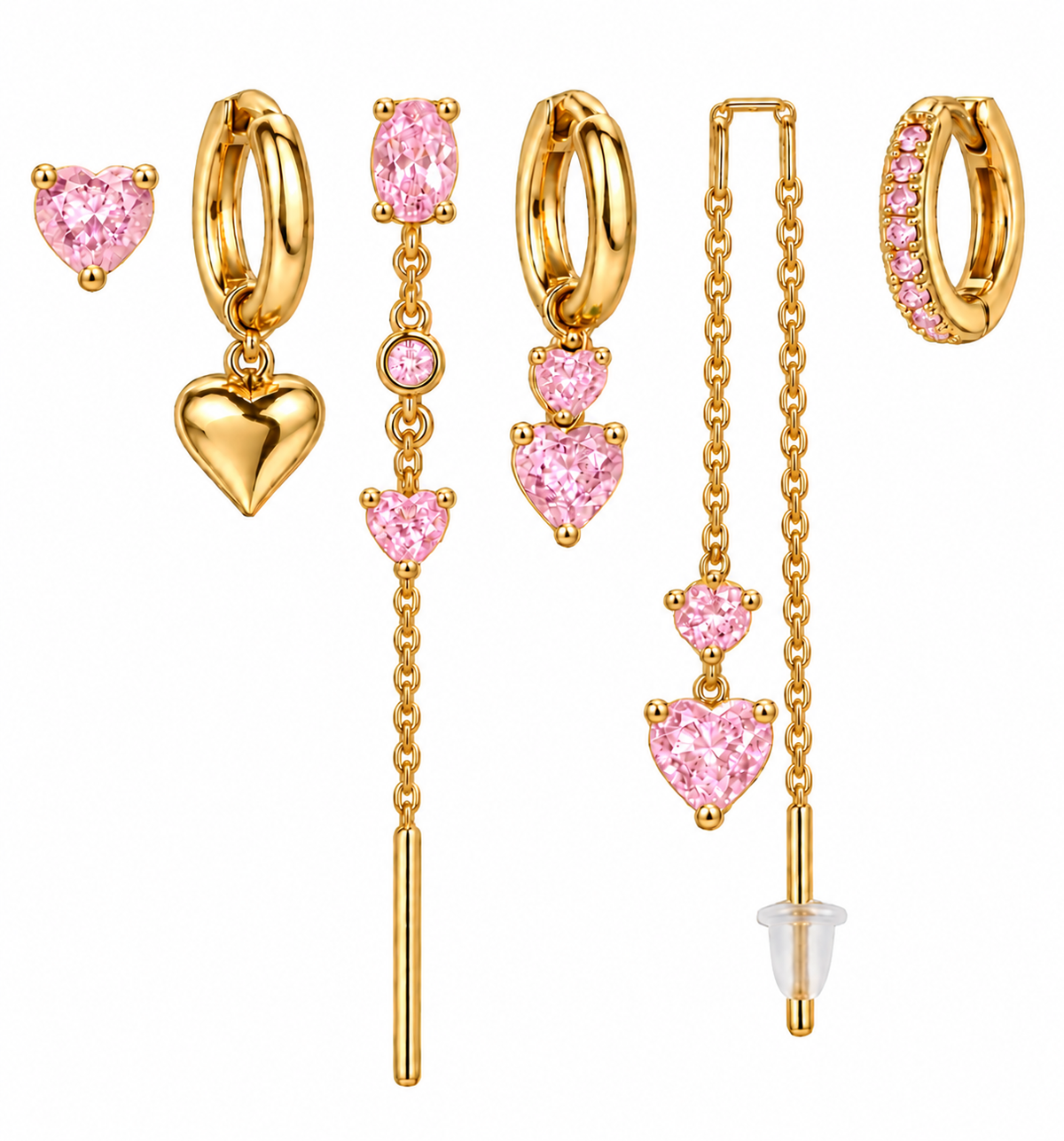 Pack de Pendientes Corazón Cristal Dorado - 6 Colores