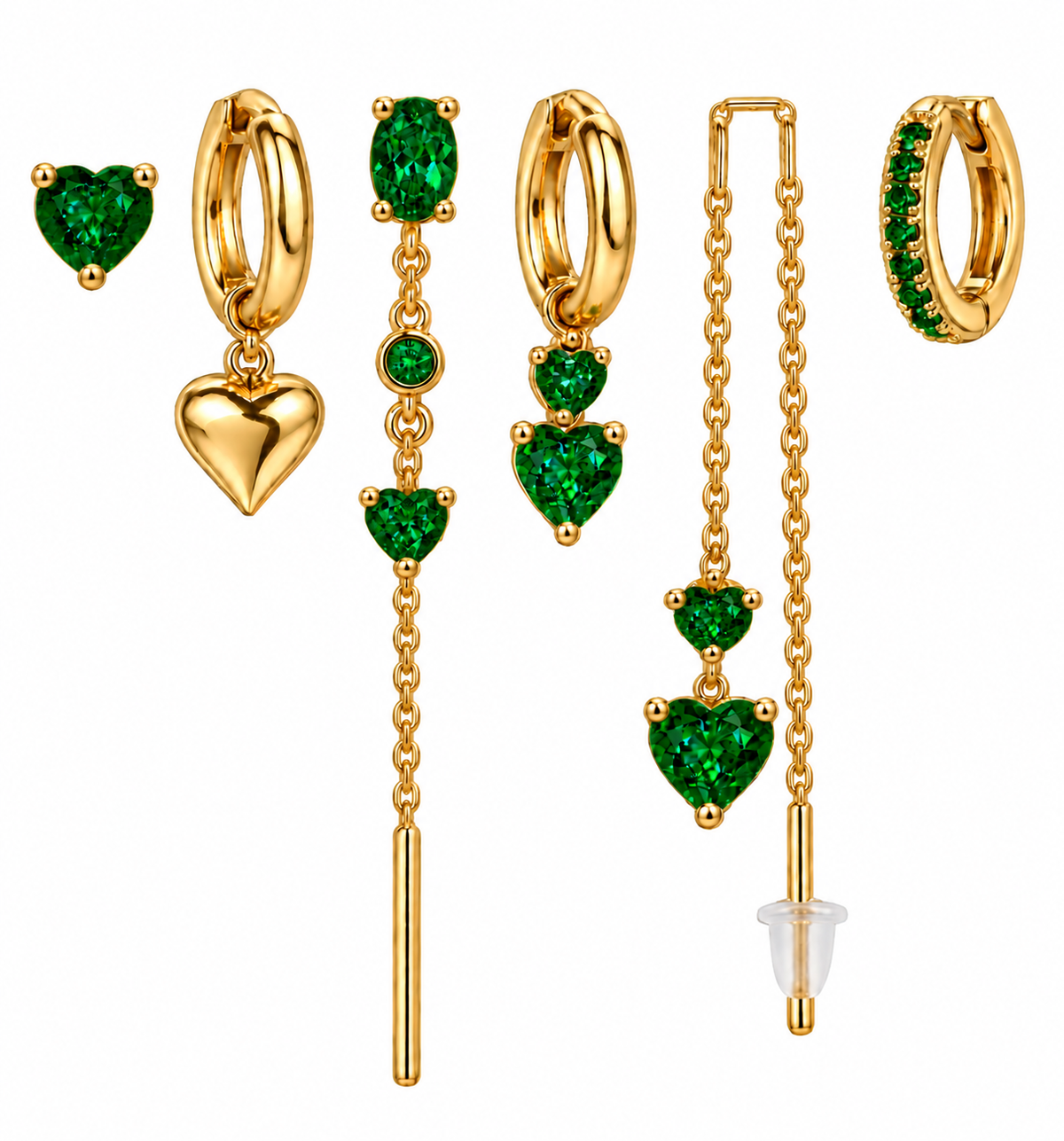 Pack de Pendientes Corazón Cristal Dorado - 6 Colores