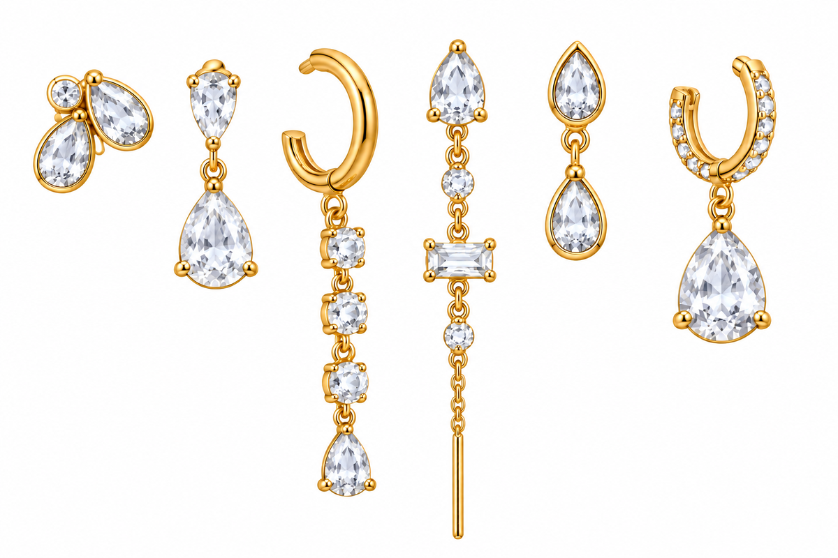 Pack de Pendientes Gotas Cristal Dorado - 6 Colores