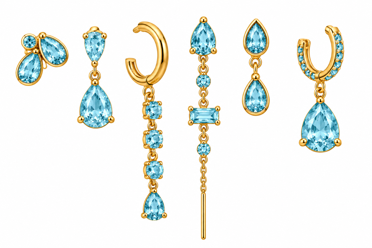 Pack de Pendientes Gotas Cristal Dorado - 6 Colores