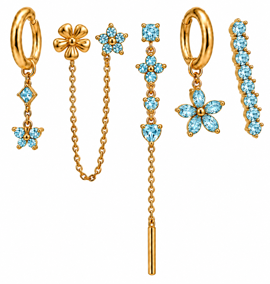 Pack de Pendientes Flores Cristal Dorado - 6 Colores