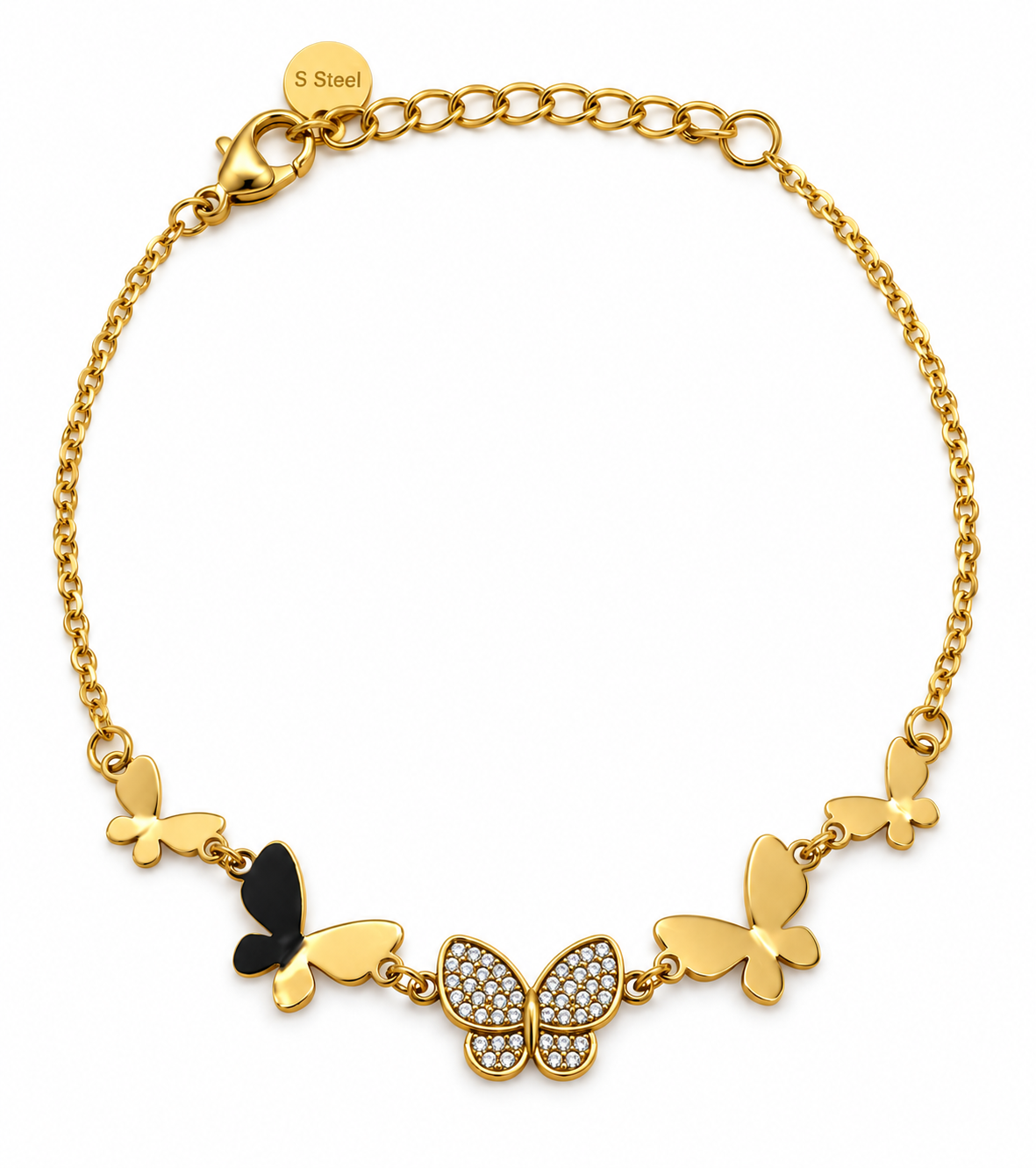 Pulsera con Mariposas y Cristales Dorados