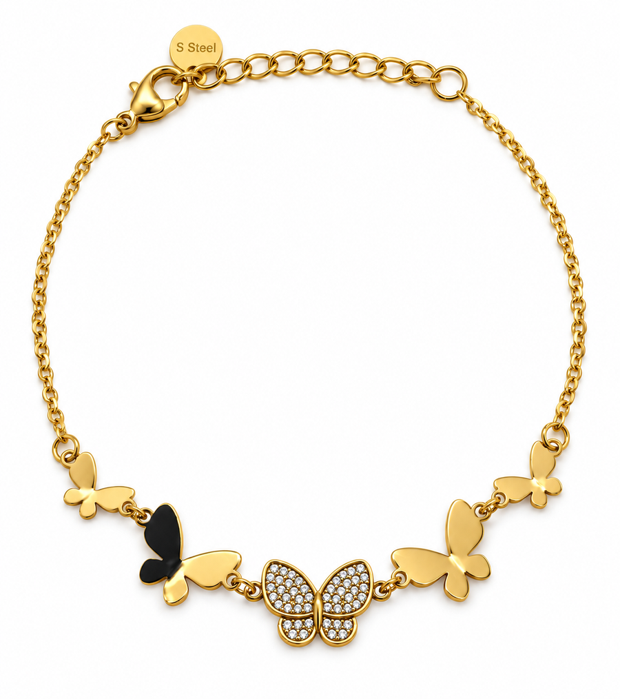 Pulsera con Mariposas y Cristales Dorados