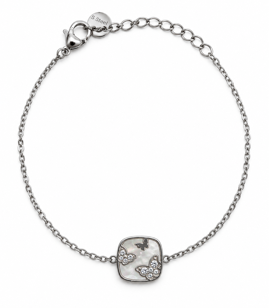 Pulsera Cuadrado de Mariposas Plateado