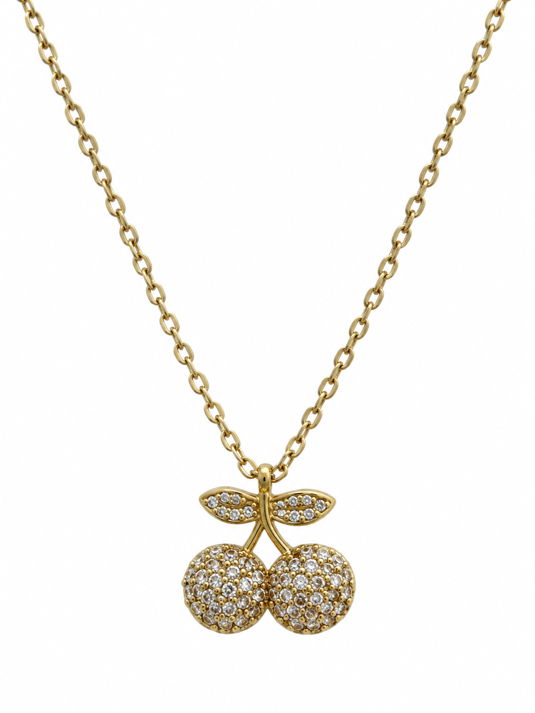 Collar con Cerezas de Cristales y Hojas Brillantes Dorado
