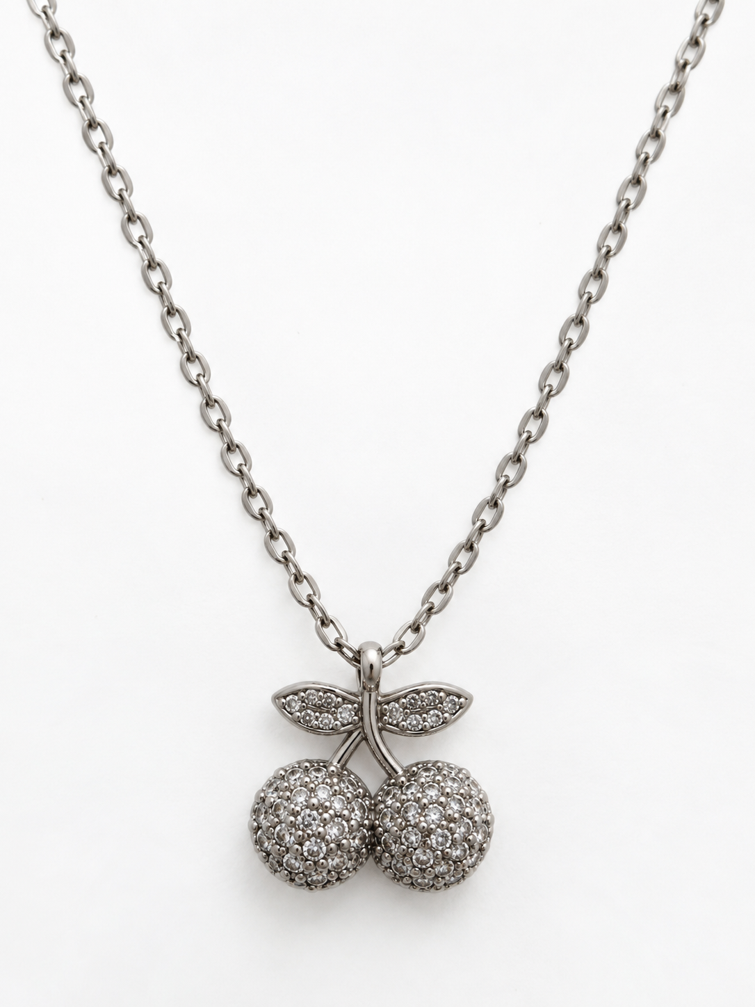 Collar con Colgante de Cerezas y Cristales Plateado