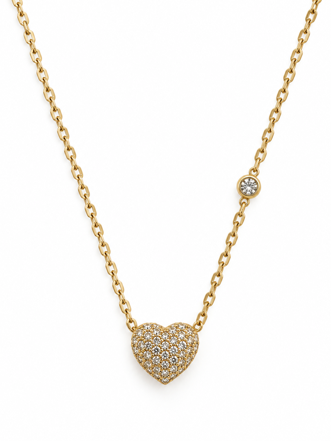 Collar Corazón de Cristales y Punto de Luz Dorado