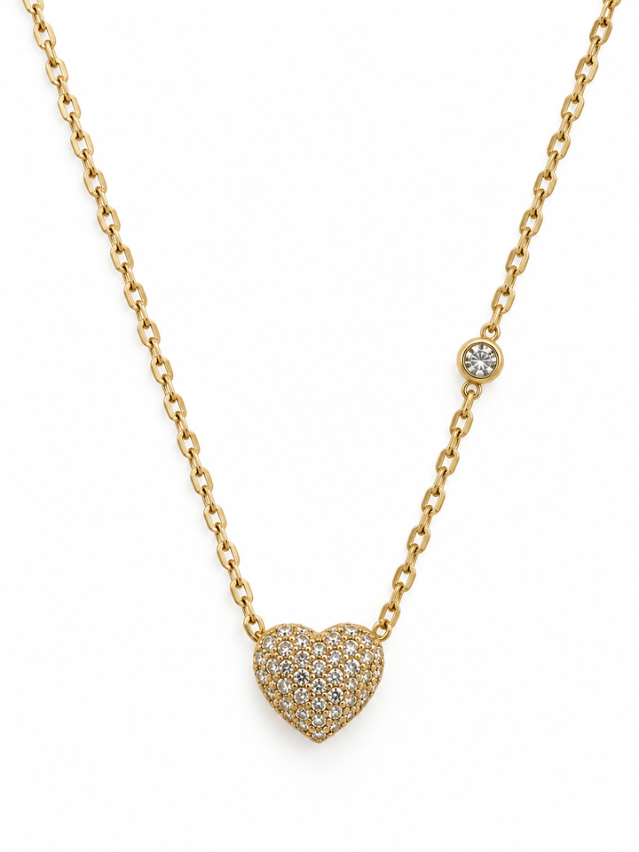 Collar Corazón de Cristales y Punto de Luz Dorado