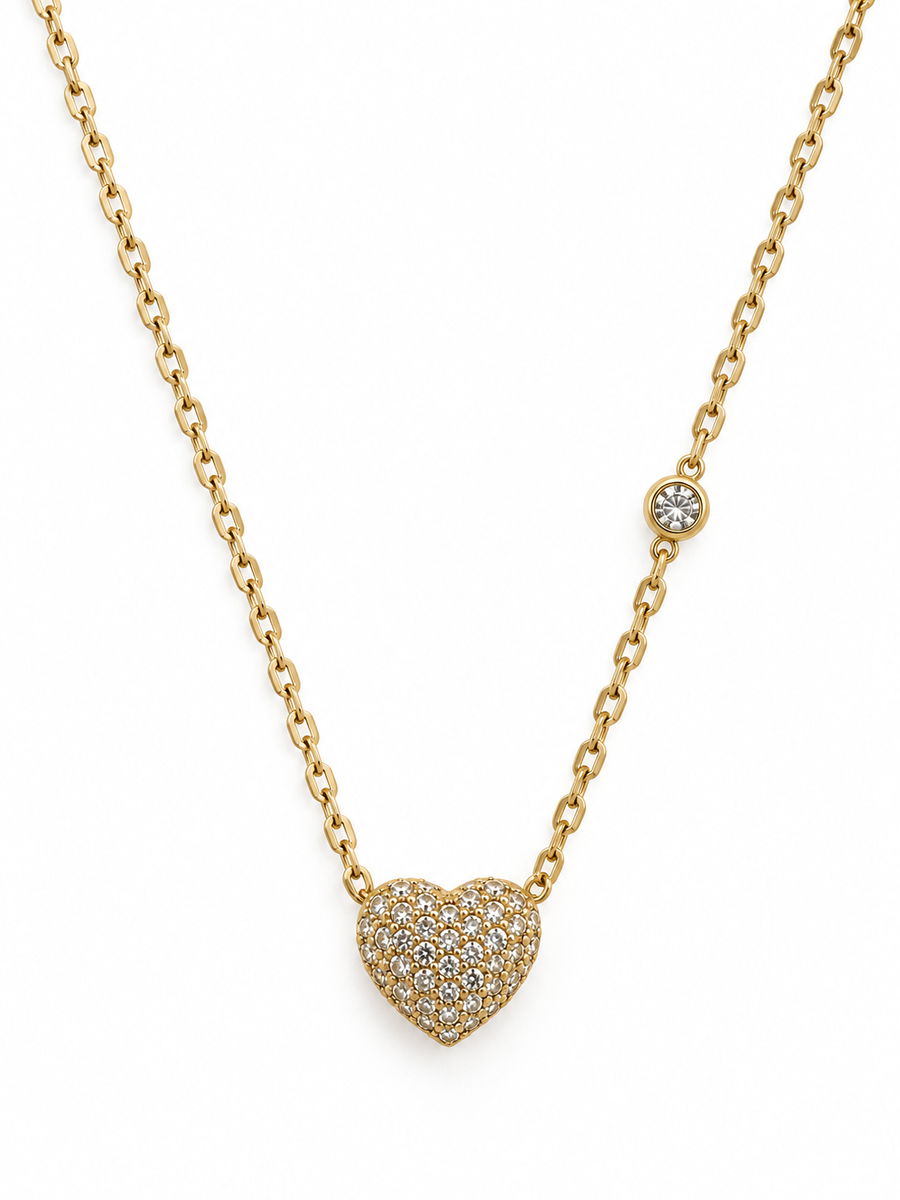 Collar Corazón de Cristales y Punto de Luz Dorado
