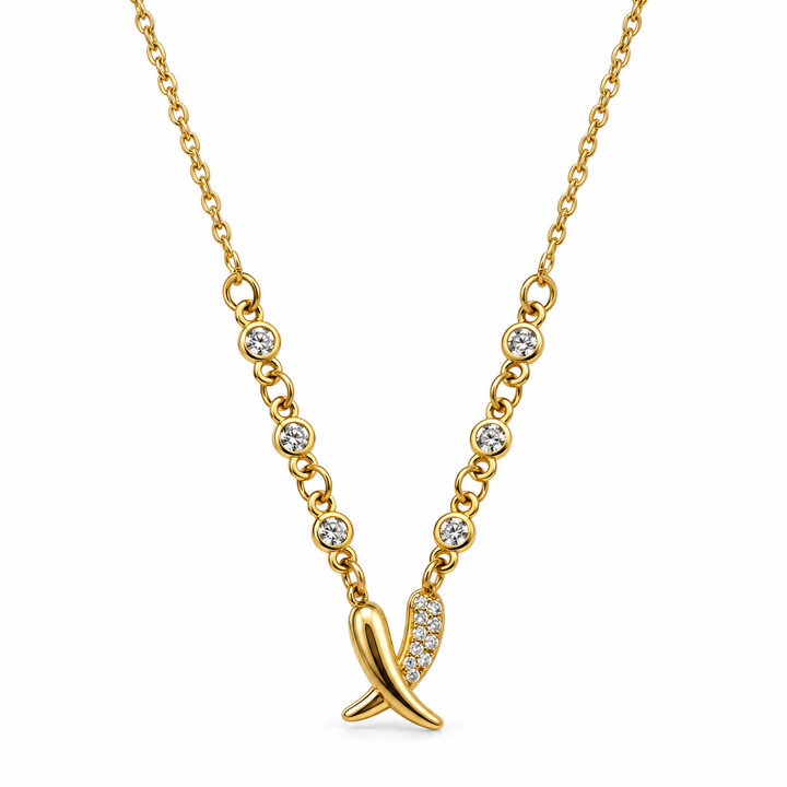 Collar con Lazo Solidario y Cristales Dorado