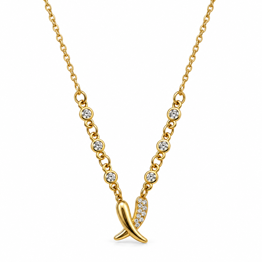 Collar con Lazo Solidario y Cristales Dorado