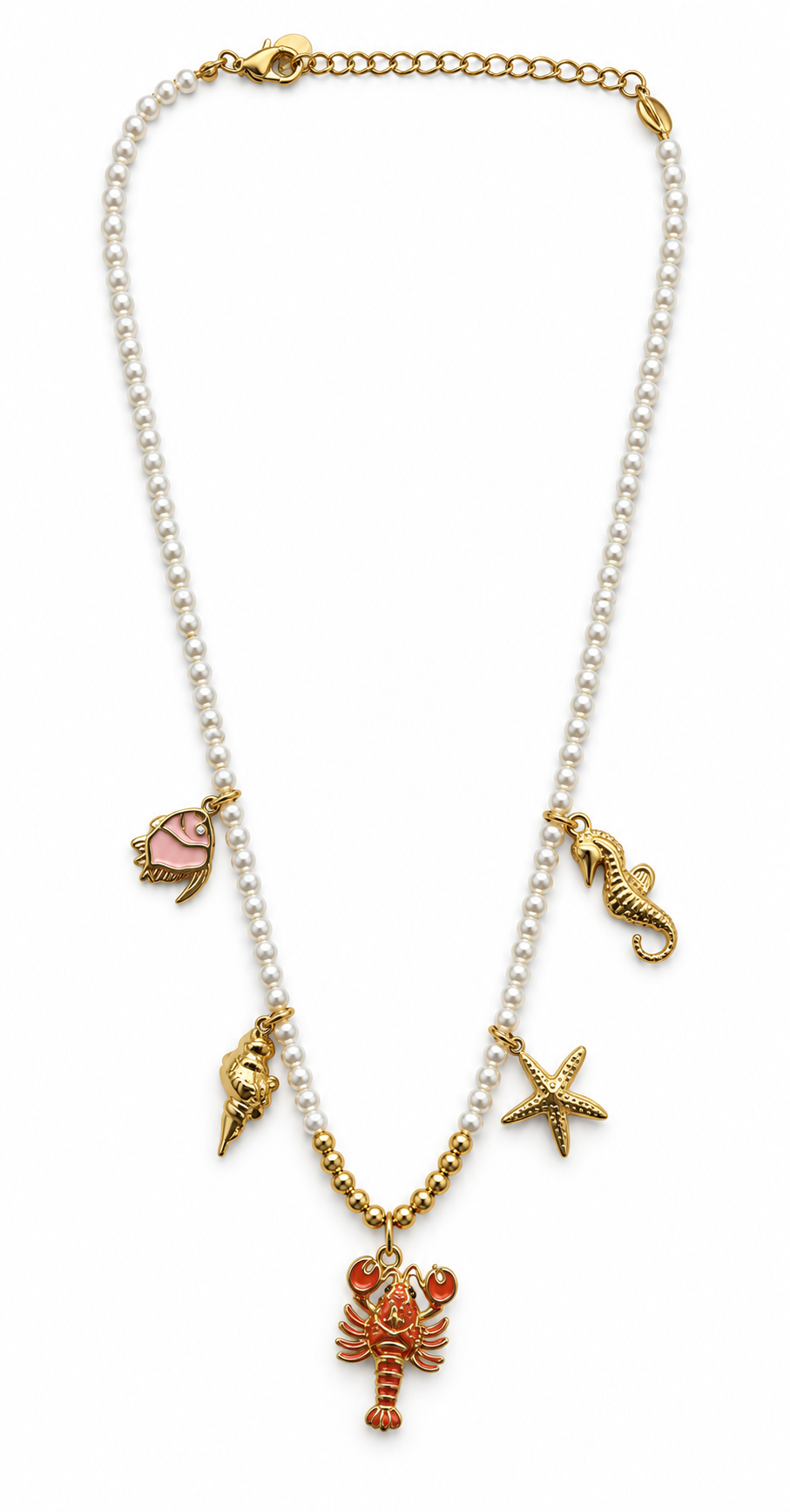 Collar con Charms Marinos Multicolor Estilo Verano Perla