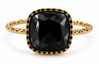 Anillo Vintage con Piedra Cuadrada Facetada y Borde Negro Dorado