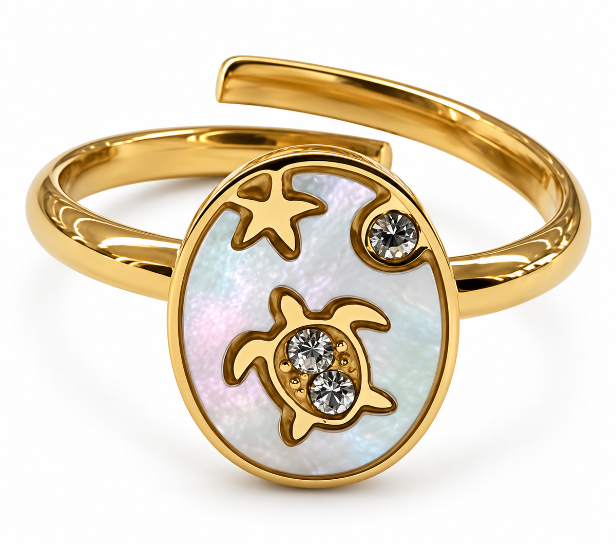 Anillo Ovalado Nacarado con Marino Dorado