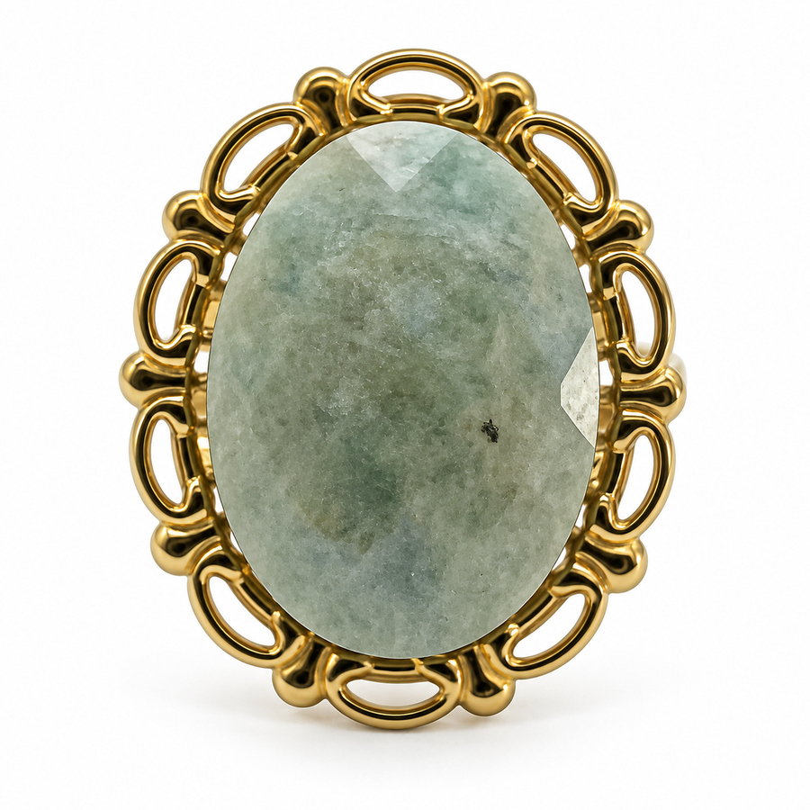 Anillo Vintage Piedra Ovalada Facetada y Marco Calado Dorado - 6 Colores