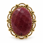 Anillo Vintage Piedra Ovalada Facetada y Marco Calado Dorado