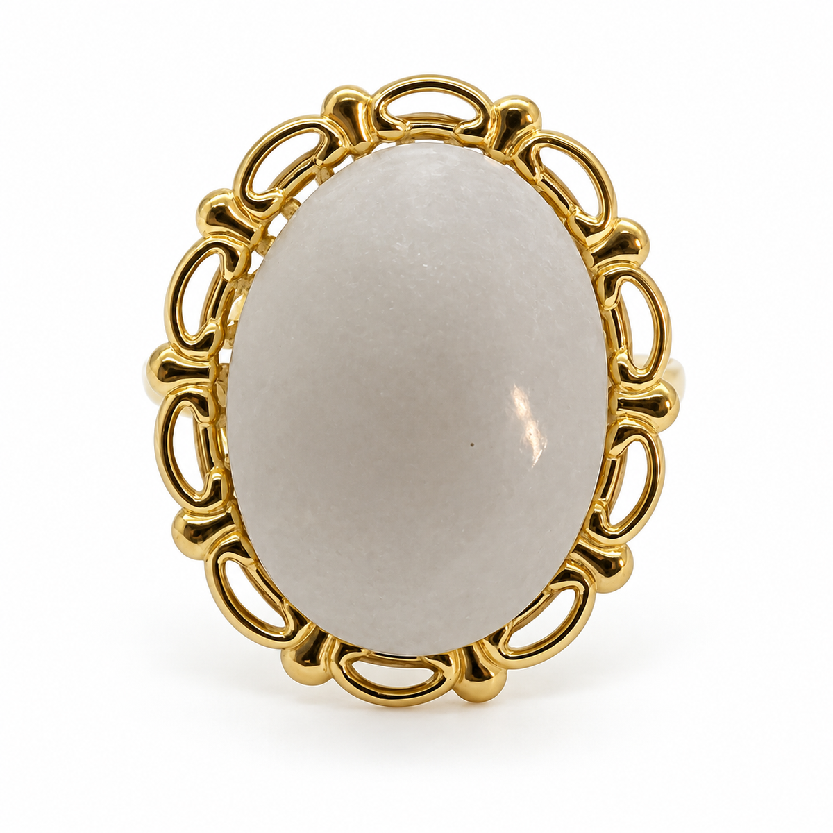 Anillo Vintage Piedra Ovalada Facetada y Marco Calado Dorado
